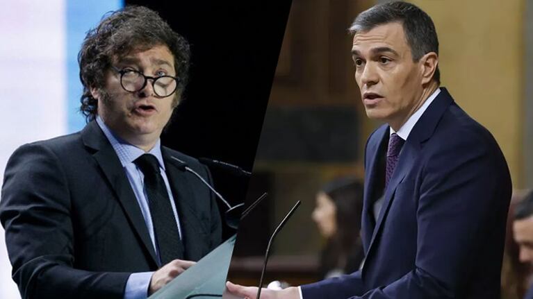 El presidente Milei y su par español Pedro Sánchez.
