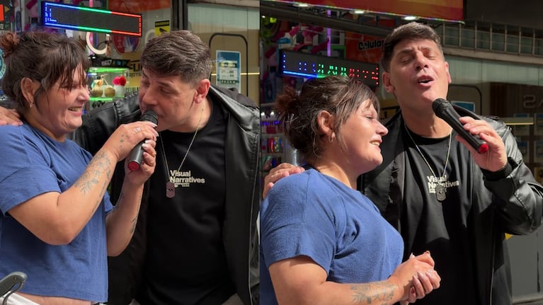 El Profe sorprendió a una artista callejera y cantó con ella.