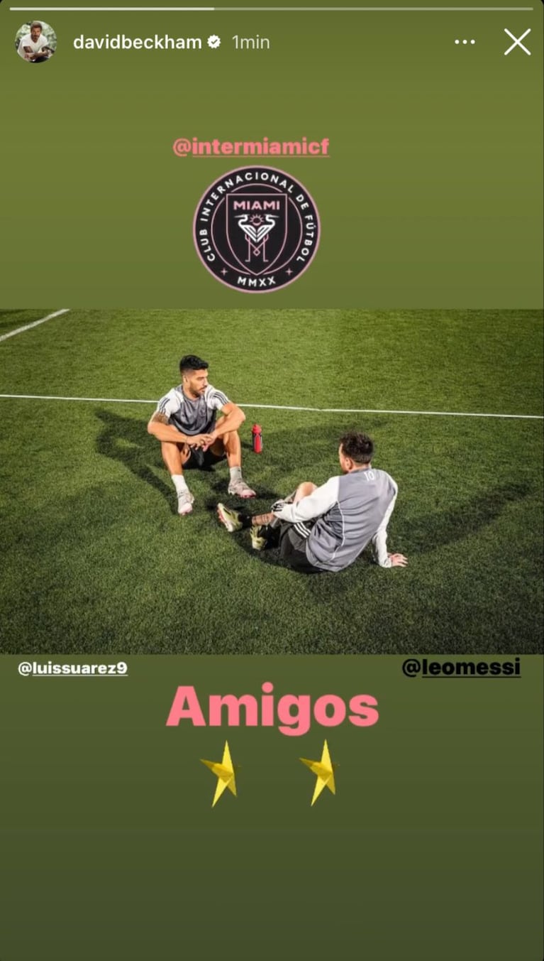 El propietario del Inter Miami mostró una imagen de Messi y Suárez tras un entrenamiento. (Foto: Instagram davidbechkam).