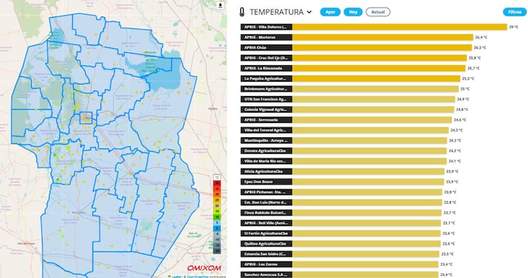 El ranking de temperaturas máximas en Córdoba.