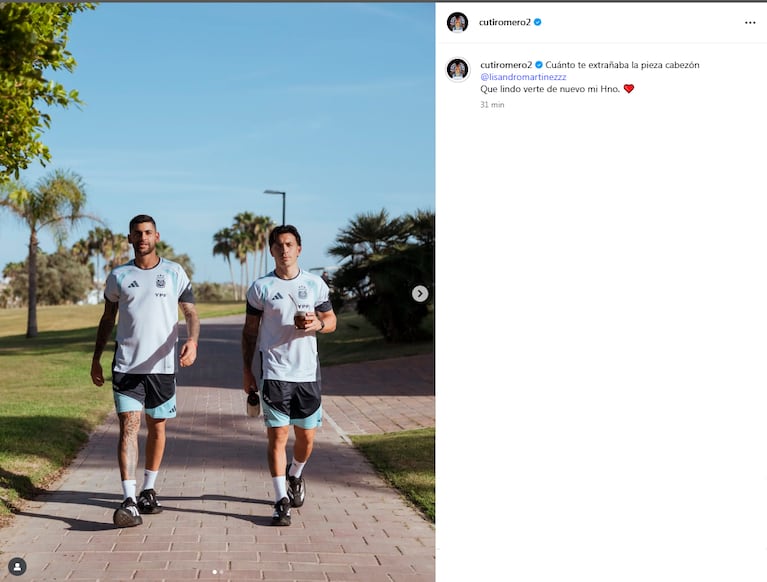 El recibimiento energético del Cuti Romero a Lisandro Martínez en la Selección: “Cuánto te extrañaba”