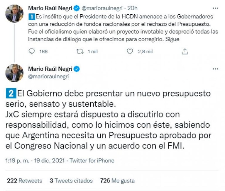 El repudio cordobés a la advertencia de Massa tras el rechazo del Presupuesto 2022