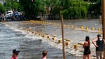 El río de Mina Clavero crecido por las lluvias.