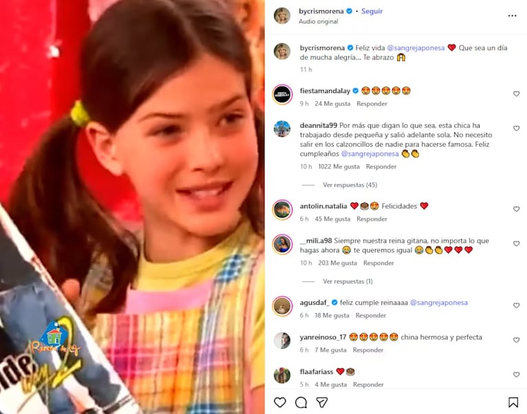 El saludo de Cris Morena a la China Suárez.