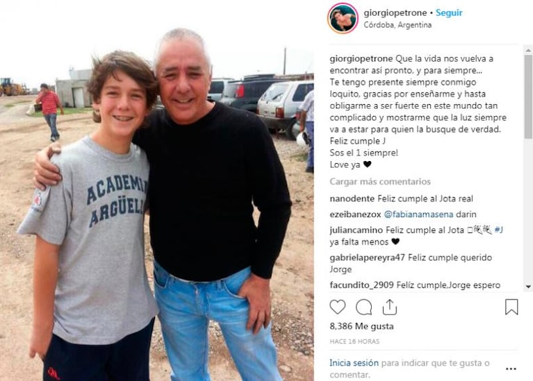 El saludo de cumpleaños de Giorgio Petrone a su padre encarcelado