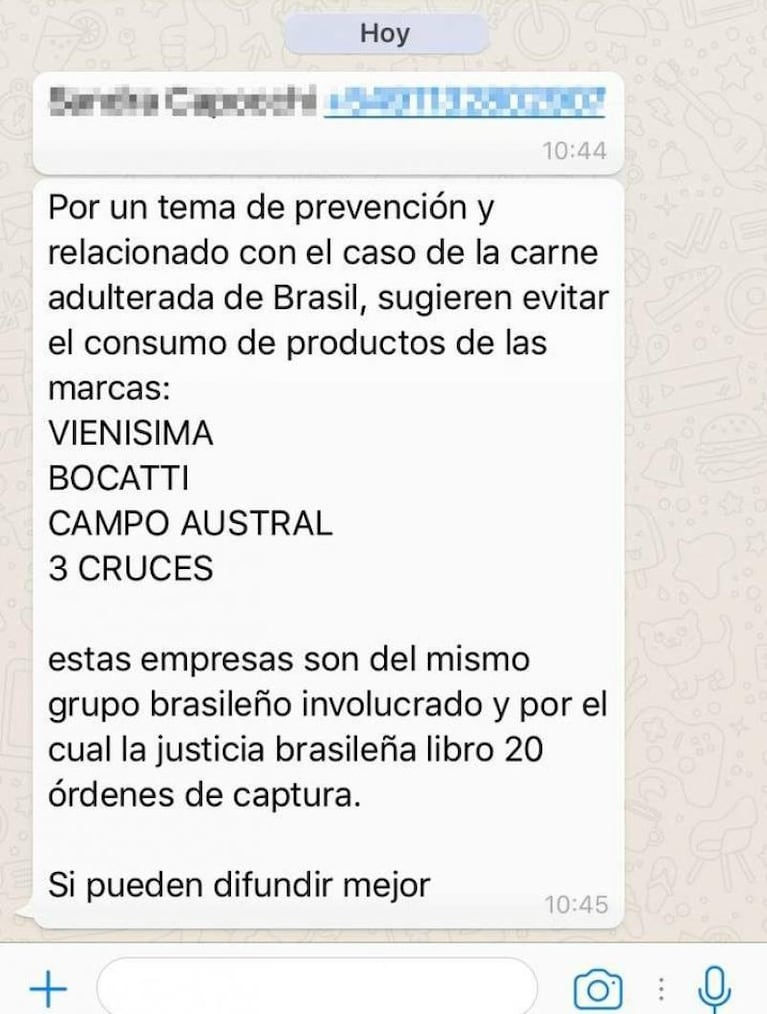 El Senasa desmiente el viral de WhatsApp sobre la carne podrida en Brasil