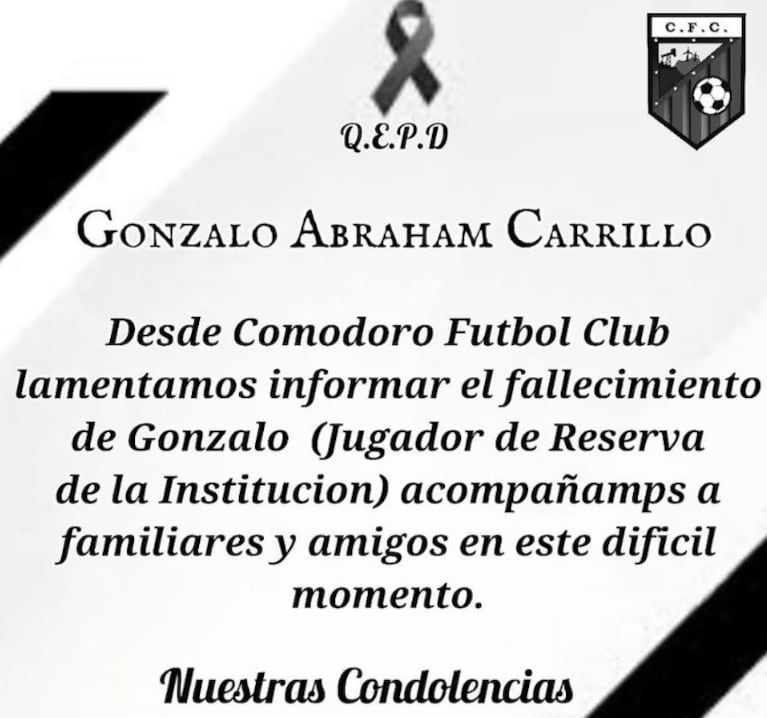 El sentido mensaje de Comodoro Fútbol Club.