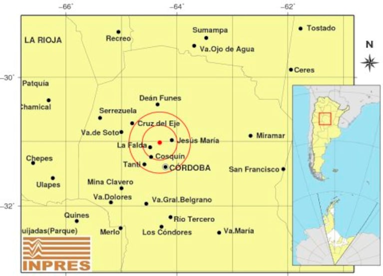 El sismo del lunes 30 de septiembre en el norte de Córdoba.