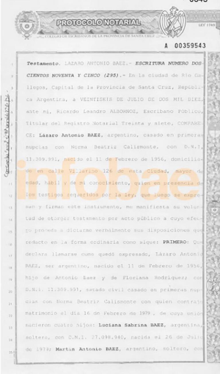El sospechoso testamento que Báez firmó antes de que muera Kirchner