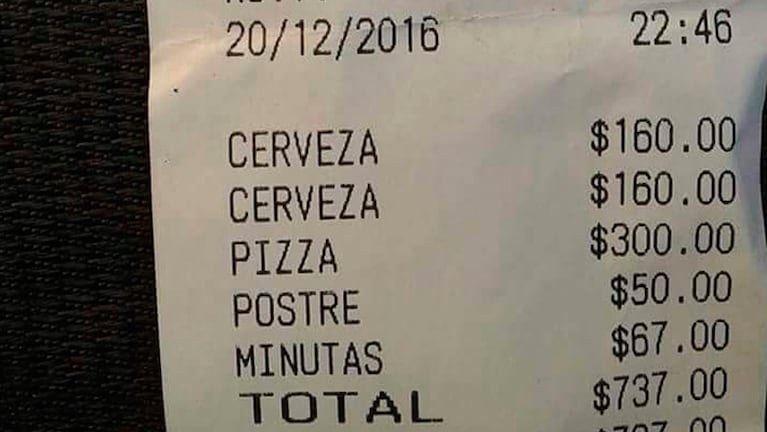El ticket del bar de Carlos Paz que se convirtió en viral.