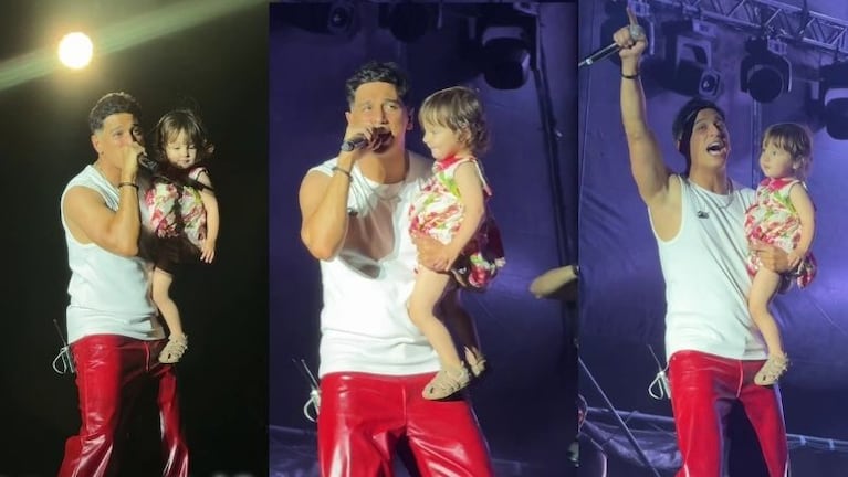 El tierno momento del Chino Herrera con su hija en el escenario.