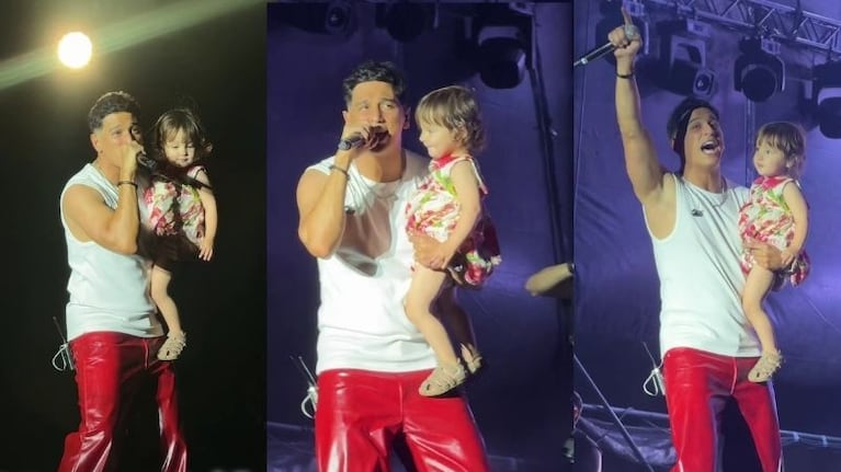 El tierno momento del Chino Herrera con su hija en el escenario.