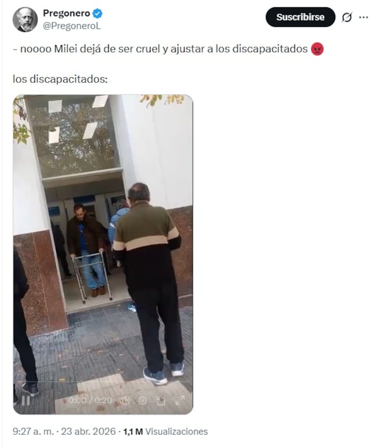 El tuit de Pregonero con más de un millón de reproducciones.