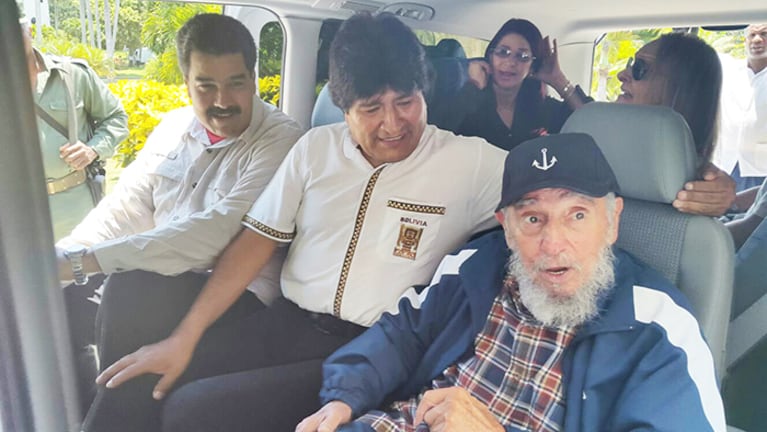 El venezolano Maduro y el boliviano Evo Morales junto a Fidel Castro.