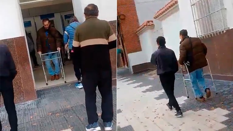 El video fue grabado en la puerta del banco en Río Tercero.