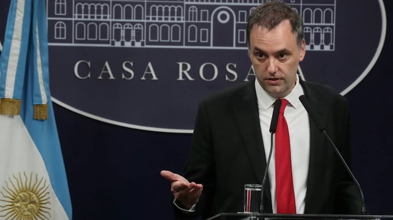 El vocero presidencial, Manuel Adorni, en conferencia de prensa en Casa Rosada. (Foto: Presidencia)