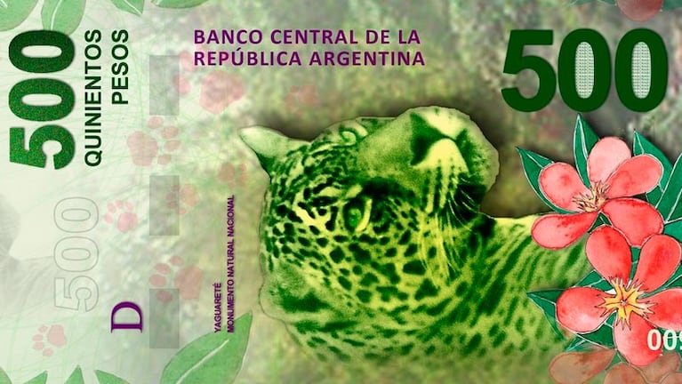 El yaguareté se luce en el nuevo billete de 500 pesos.