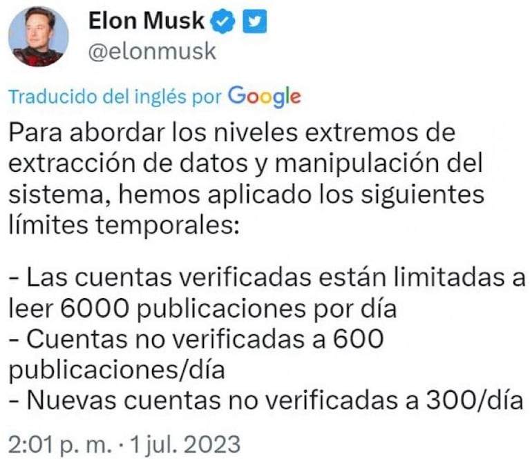 Elon Musk limitó la cantidad de posteos para leer por día en Twitter