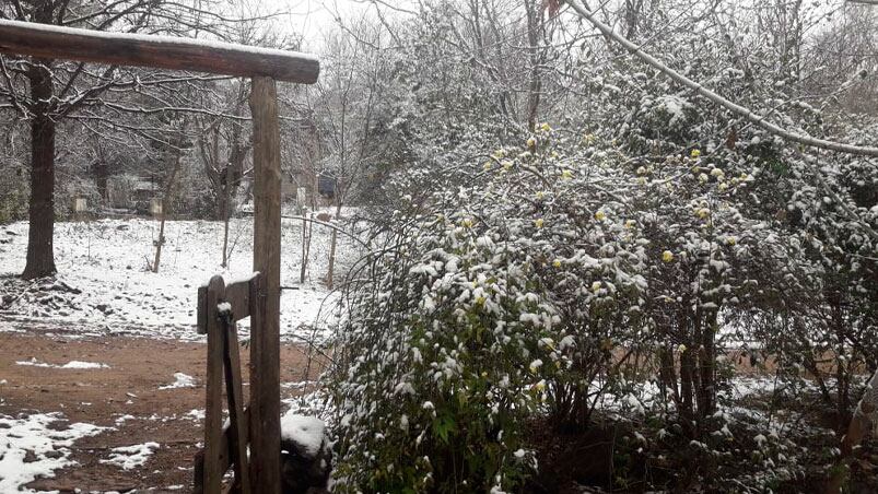 En Huerta Grande la nieve también pintó de blanco el paisaje. / Foto enviada a El Doce