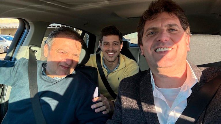 En libertad, Alicio Dagatti junto a su hijo Franco y el abogado defensor Lautaro Andruet.