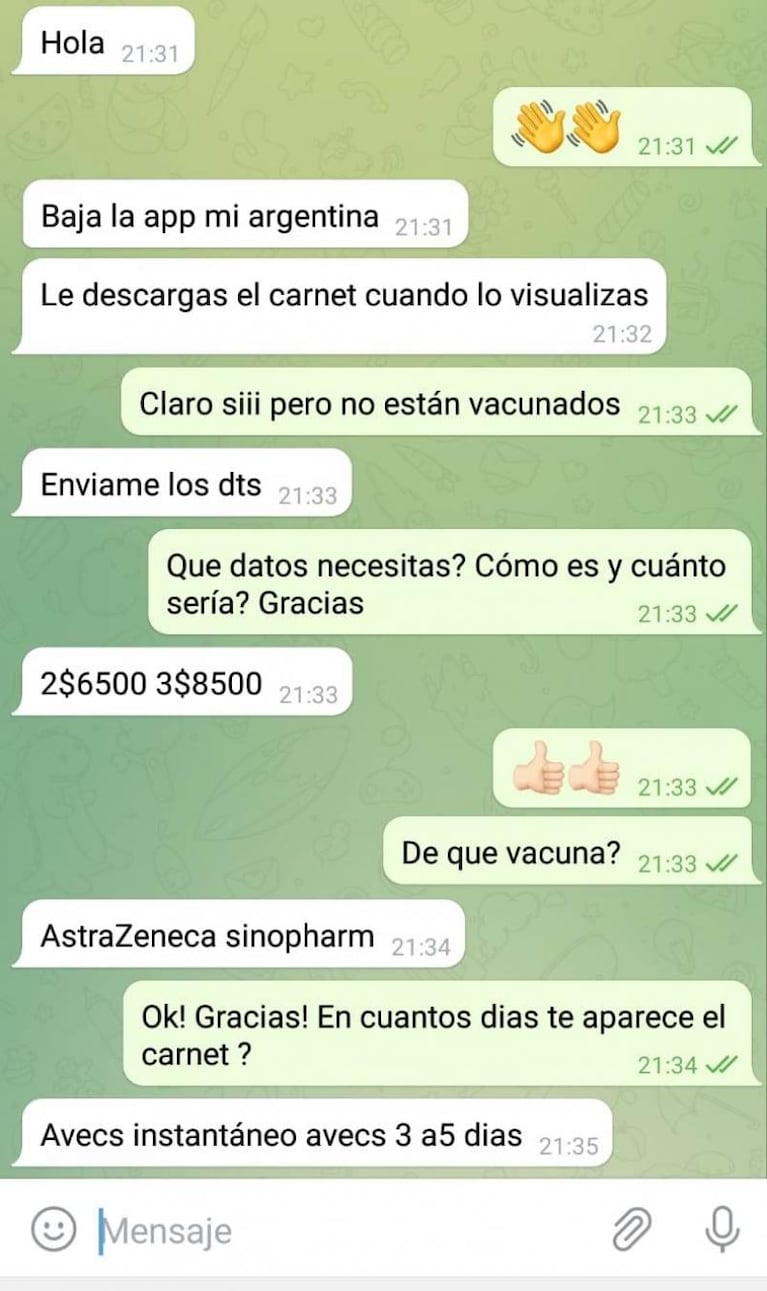 En simples pasos y por Telegram: así venden pases sanitarios a antivacunas en Córdoba