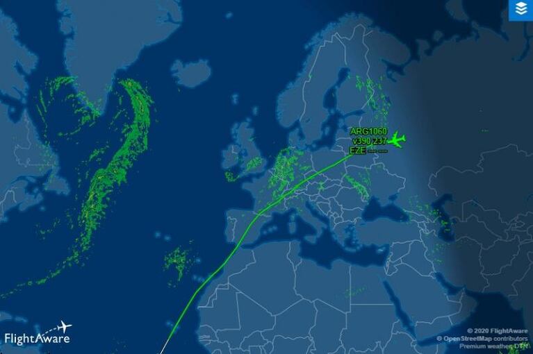 En vivo: el recorrido del avión de Aerolíneas por la vacuna rusa