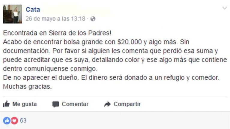 Encontró 84 mil pesos y buscó por Facebook al que lo perdió