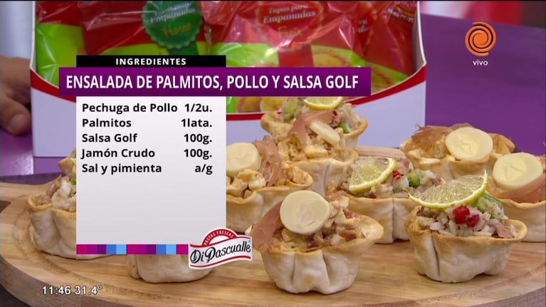 Ensalada de palmitos, pollo y salsa golf