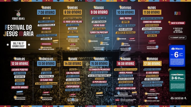 Entradas para el Festival de Jesús María: cuándo se venderán y qué tarjetas tienen cuotas sin interés