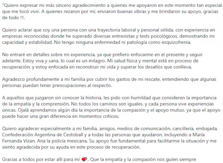 “Es un milagro”: el mensaje de la argentina que estuvo 12 días desaparecida en la selva de Cancún