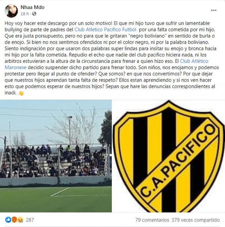 Escándalo por un insulto racista a un nene en un partido de fútbol en Neuquén