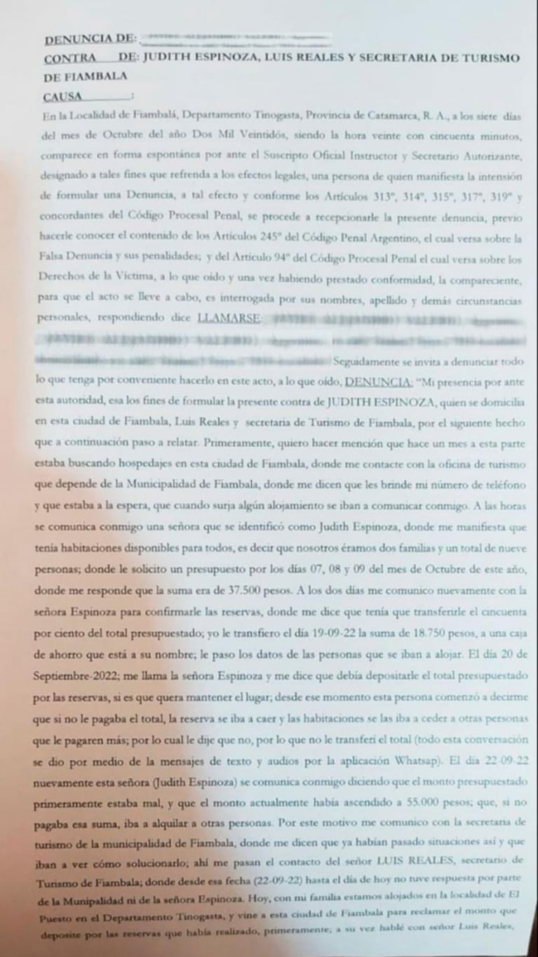 Estafaron a cordobeses en Fiambalá: denuncian participación de la Intendencia