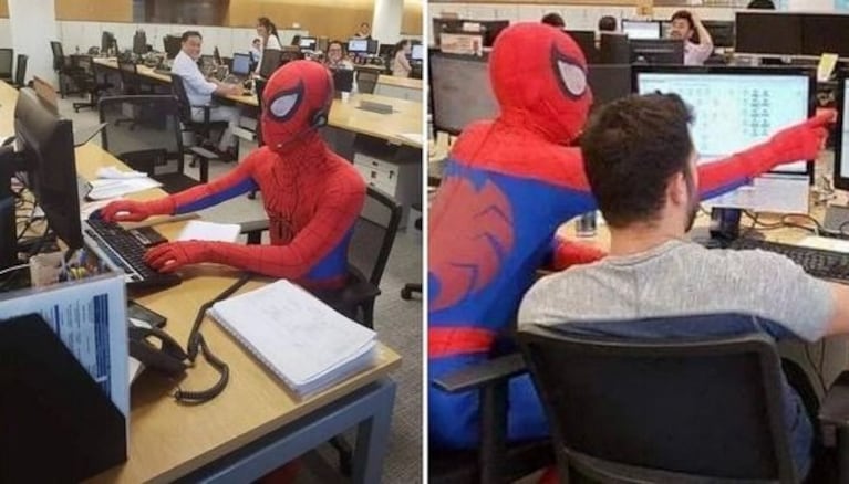 Este Hombre Araña nunca descuidó su puesto de trabajo.