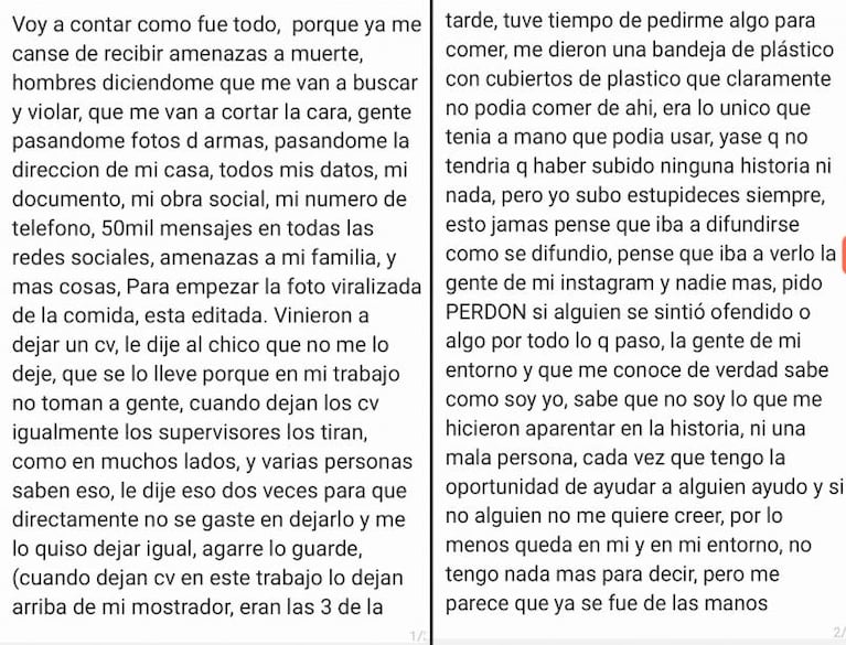 “Estoy comiendo arriba de un CV”: se burló de alguien que buscaba trabajo y la echaron