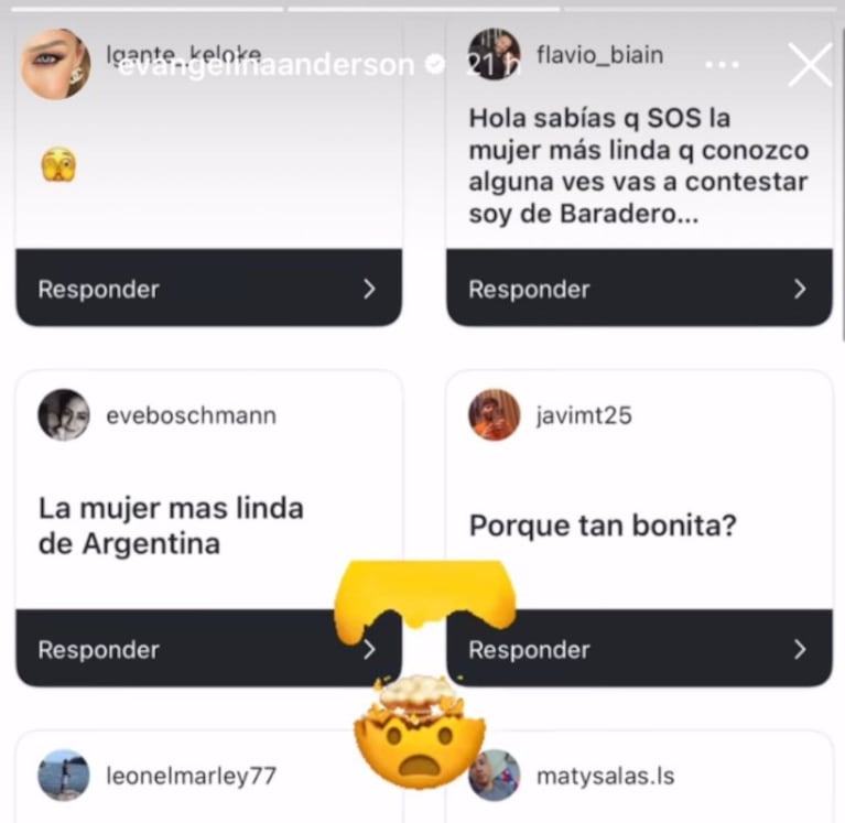 Evangelina subió la captura de la reacción de L-Gante.