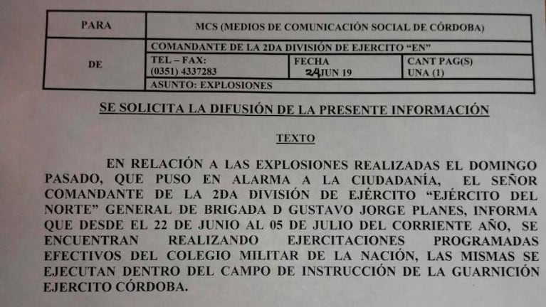 Explosiones en Córdoba: la explicación oficial sobre lo que pasó