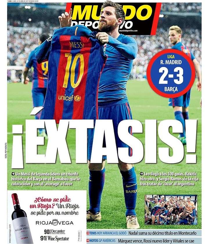 "¡Éxtasis" fue el título de Mundo Deportivo que habló de un Messi de leyenda.