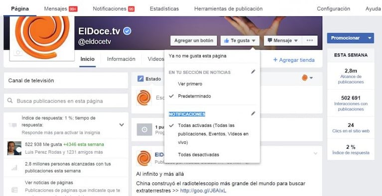 Facebook: ajustes fáciles para tener ElDoce.tv