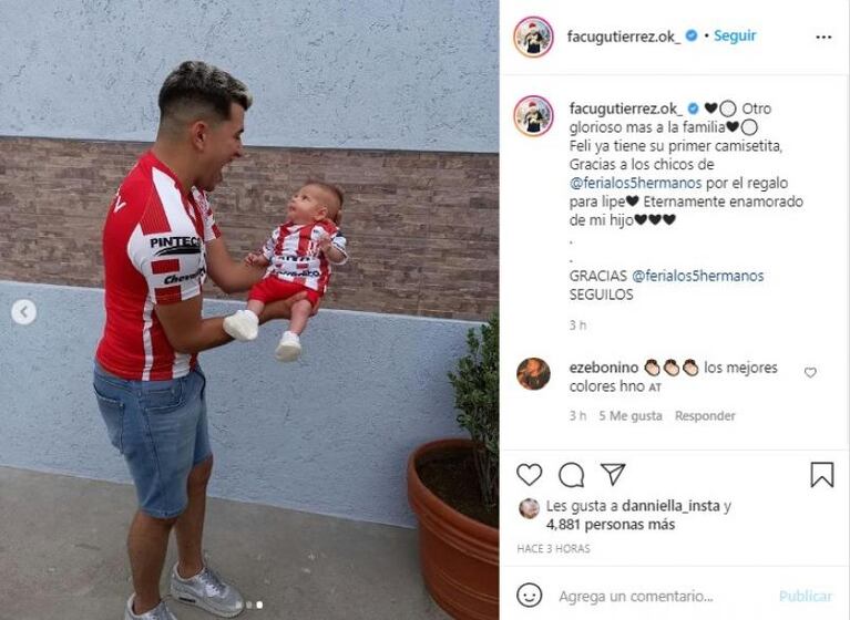 Facu Gutiérrez mostró el regalo glorioso que le hicieron a su hijo