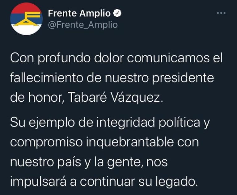 Falleció el expresidente uruguayo Tabaré Vázquez