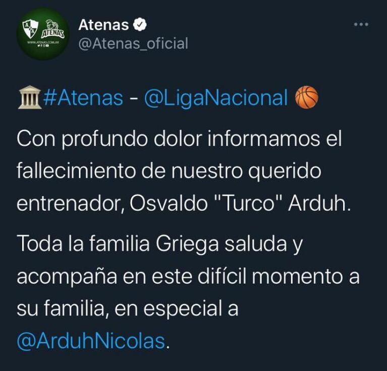 Falleció Osvaldo Arduh, el entrenador de Atenas