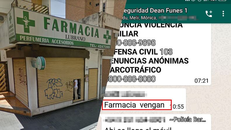 "Farmacia vengan": el texto que logró escribir la trabajadora en el grupo. 