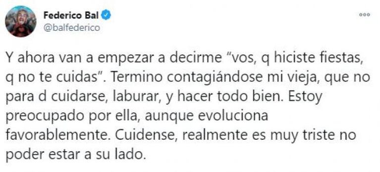 Fede Bal respondió a las críticas por sus fiestas, tras dar positivo de coronavirus Carmen 