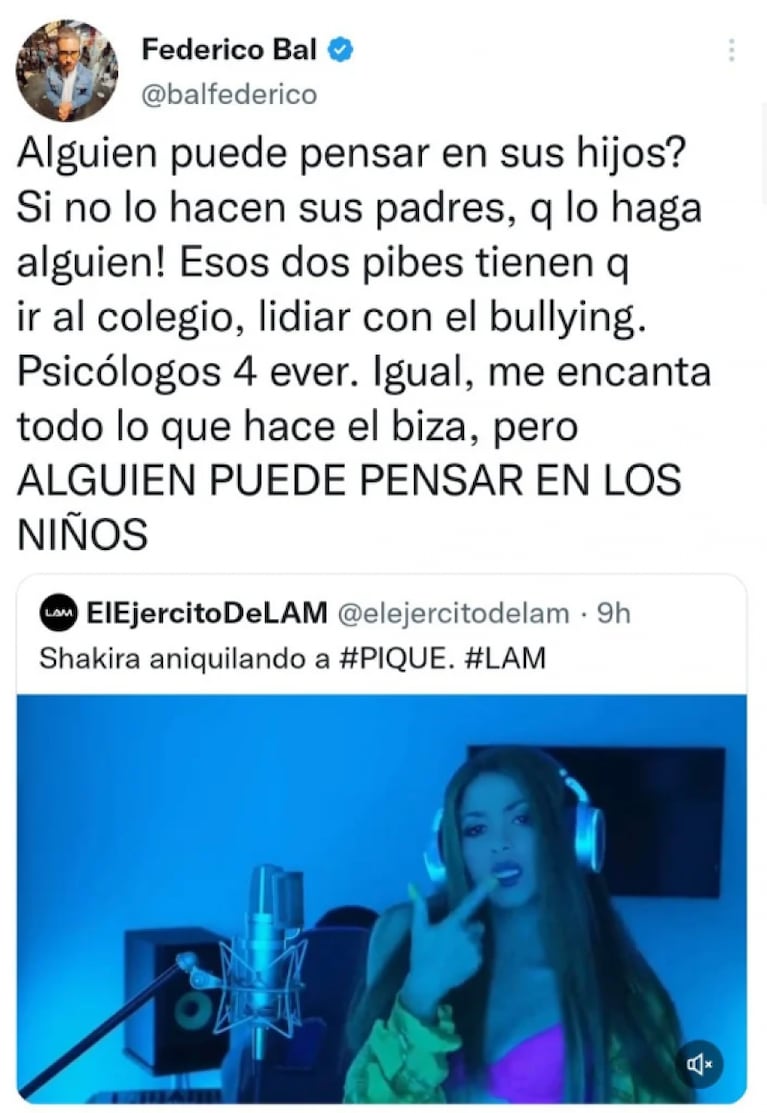 Fede Bal se metió en la polémica por el tema de Shakira y lo criticaron en redes