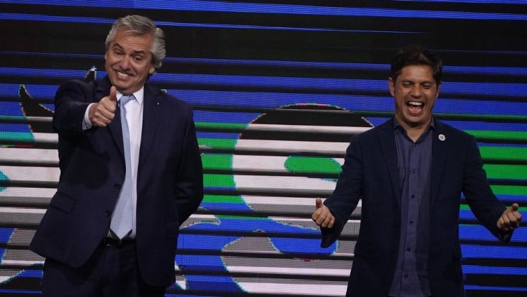 Fernández y Kicillof se mostraron eufóricos al final de la noche.