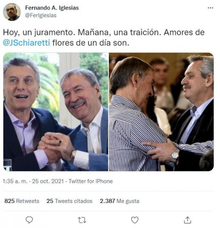 Fernando Iglesias cruzó a Schiaretti por sus críticas a Macri: “Gringo ingrato”
