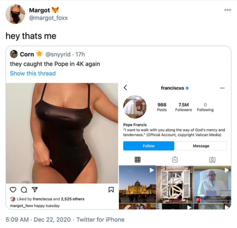 Ficción o realidad: el Papa Francisco y otro "like" a una modelo en Instagram