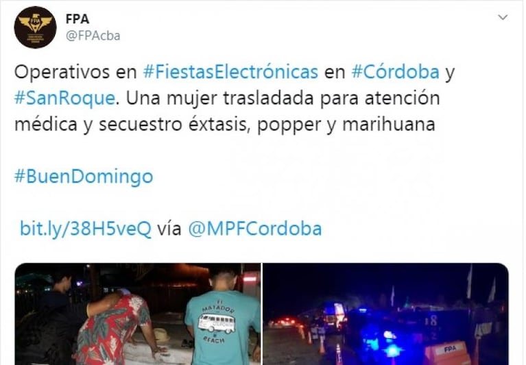 Fiesta electrónica en la comuna San Roque: una mujer terminó internada 