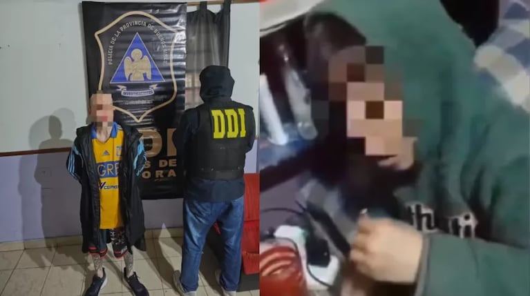 Filmaba a su hijo mientras fumaba marihuana y estaba rodeado de armas. Quedó detenido.