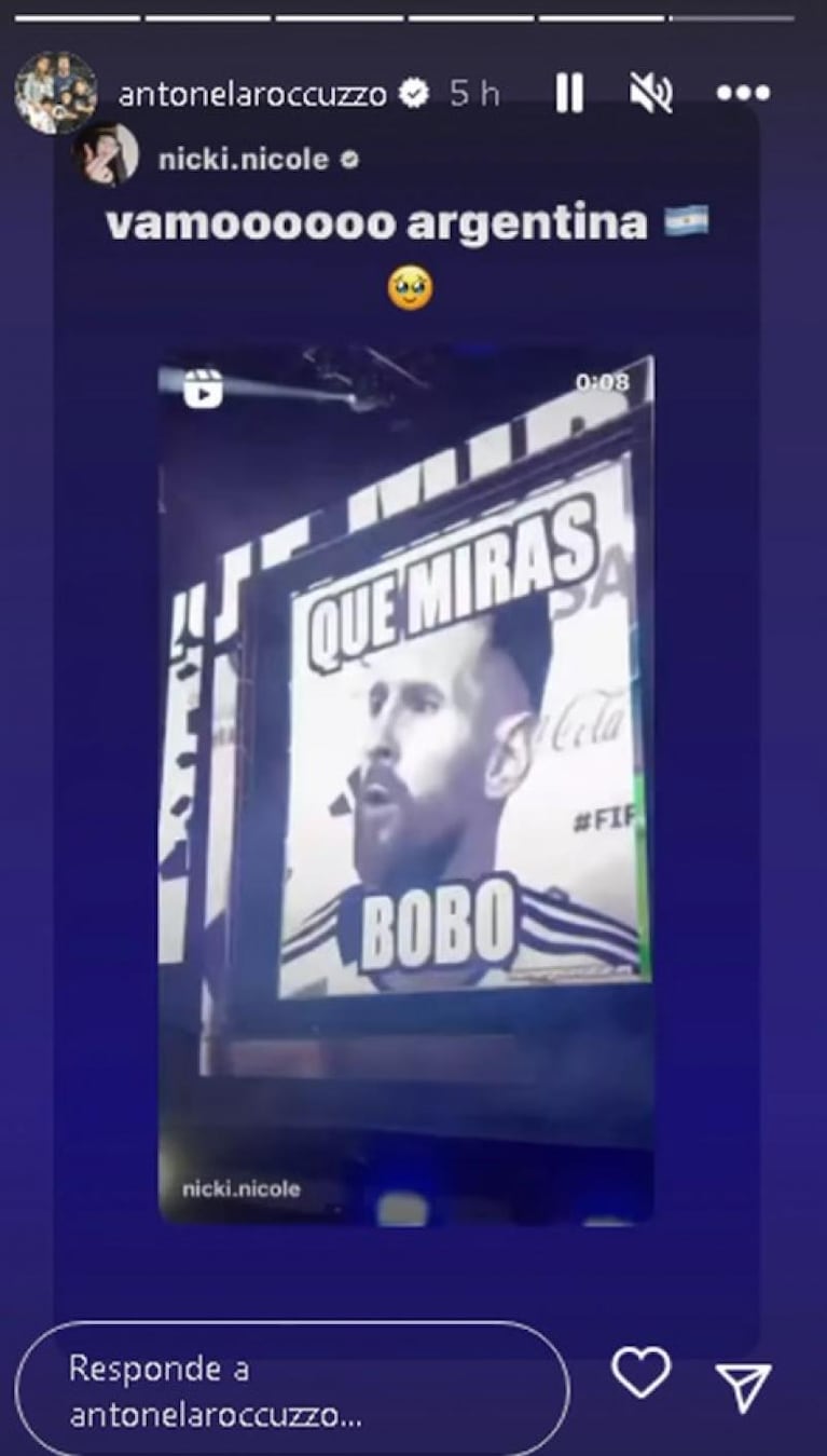 Filmaron a Antonela Roccuzzo repitiendo el “qué mirás bobo” de Messi